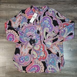 Lauren Ralph Lauren Paisley Long Sleeve Button Down Blouse